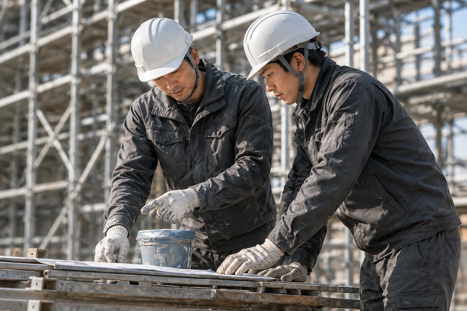 二人の職人が作業を確認するイメージ